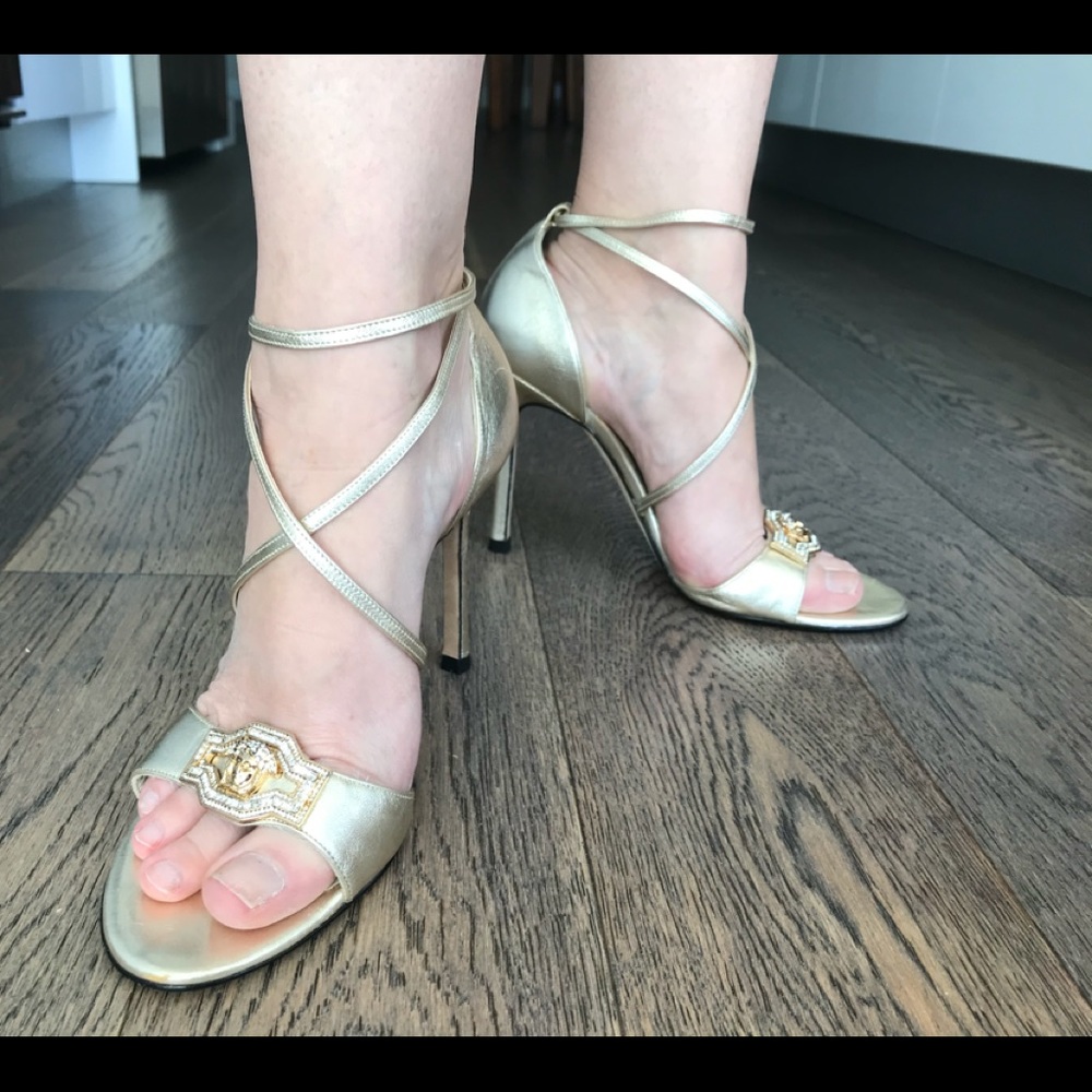 Versace gold ankle strap sandals